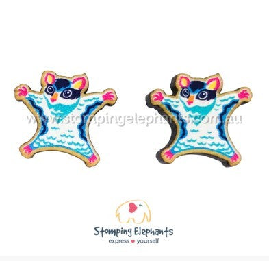 STOMPING ELEPHANTS COLOURFUL SUGAR GLIDER EARRINGS (X-LARGE STUD)