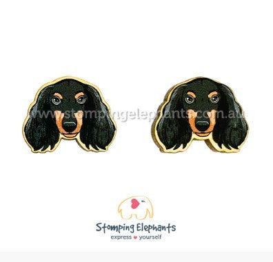 STOMPING ELEPHANTS BLACK LONG HAIRED DACHIE EARRINGS (X-LARGE STUD)