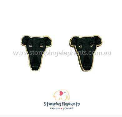 STOMPING ELEPHANTS BLACK GREYHOUND EARRINGS (LARGE STUD)