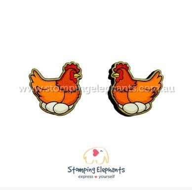 STOMPING ELEPHANTS BROWN LAYING HEN EARRINGS (LARGE STUD)