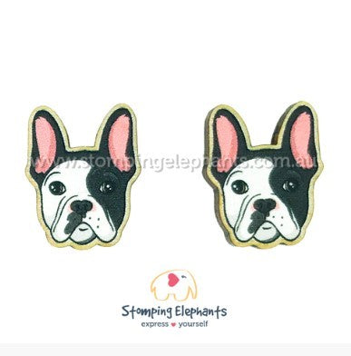 STOMPING ELEPHANTS WHITE FRENCHIE HEAD EARRINGS (X-LARGE STUD)