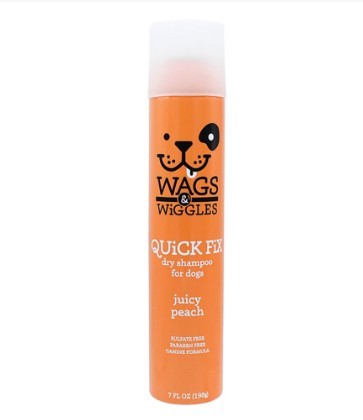 WAGS & WIGGLES QUICK FIX DRY SHAMPOO FOR DOGS 198G AEROSOL JUICY PEACH