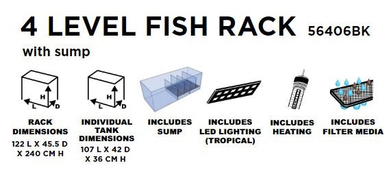 RETAIL ONE 4 LEVEL FISH RACK WITH SUMP 465L TOTAL