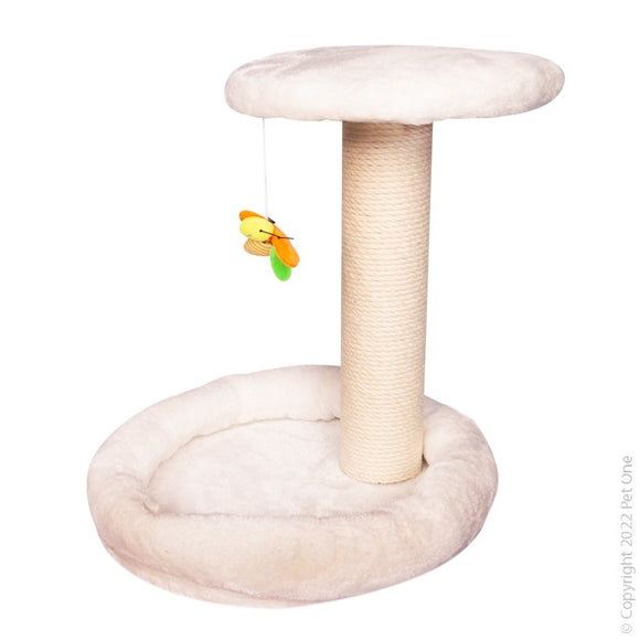 PET ONE SCRATCHING TREE POST W/PLATFORM, TEASER TOY AND BED 40 X 35 X 45CM WHITE