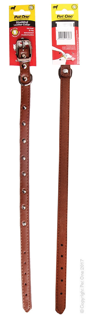 *** CLEARANCE *** PET ONE COLLAR LEATHER STUDDED 30CM BROWN