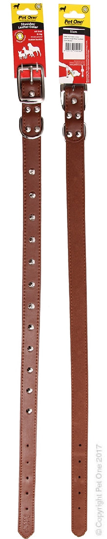 *** CLEARANCE*** PET ONE COLLAR LEATHER STUDDED 55CM BROWN
