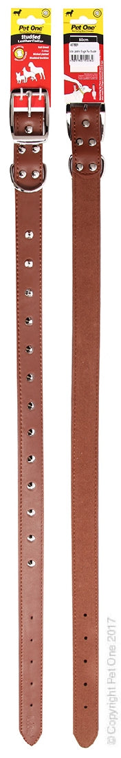 *** CLEARANCE *** PET ONE COLLAR LEATHER STUDDED 60CM BROWN