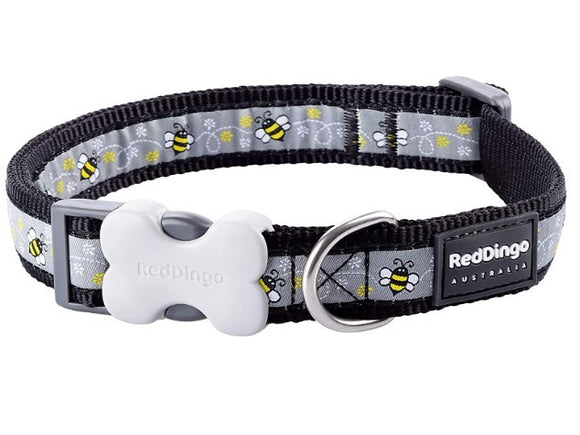 RED DINGO DOG COLLAR BUMBLE BEE BLACK 20MM