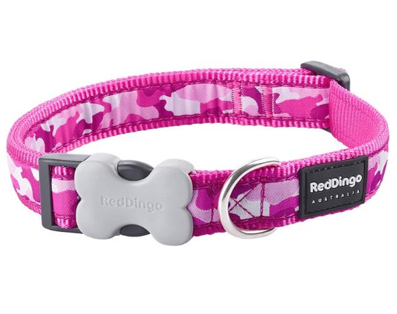 RED DINGO DOG COLLAR CAMOUFLAGE HOT PINK 20MM