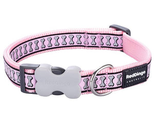 RED DINGO DOG COLLAR REFLECTIVE BONES PINK 20MM