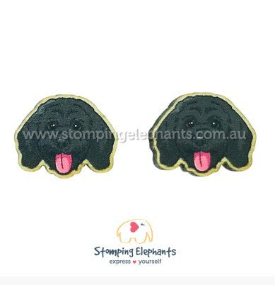 STOMPING ELEPHANTS BLACK CAVOODLE EARRINGS (LARGE STUD)