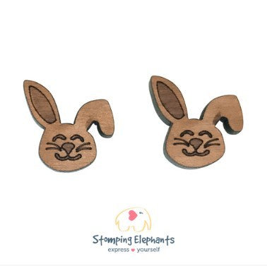 STOMPING ELEPHANTS WOODEN BUNNY EARRINGS (LARGE STUD)