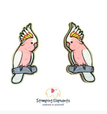 STOMPING ELEPHANTS PINK COCKATOO EARRINGS (XXXX-LARGE STUD)