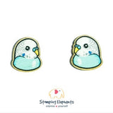 STOMPING ELEPHANTS BLUE BUDGIE HEAD EARRINGS (MEDIUM STUD)