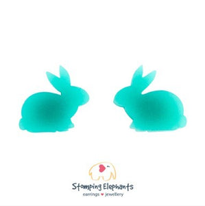 STOMPING ELEPHANTS TEAL MARSHMALLOW BUNNY EARRINGS (LARGE STUD)