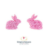 STOMPING ELEPHANTS PINK GLITTER MARSHMALLOW BUNNY EARRINGS (LARGE STUD)