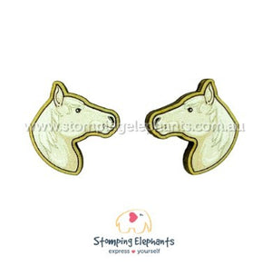 STOMPING ELEPHANTS HORSE HEAD WHITE EARRINGS (LARGE STUD)