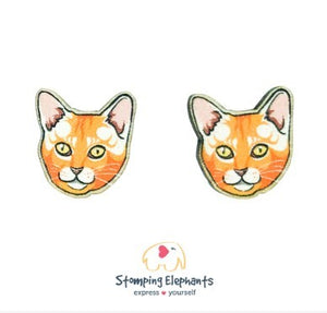 STOMPING ELEPHANTS GINGER CAT HEAD EARRINGS (MEDIUM STUD)