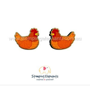 STOMPING ELEPHANTS BROWN CHICKEN EARRINGS (LARGE STUD)