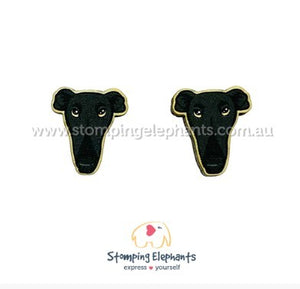 STOMPING ELEPHANTS BLACK GREYHOUND EARRINGS (LARGE STUD)