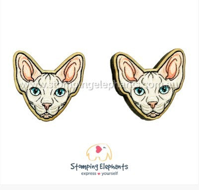 STOMPING ELEPHANTS SPHYNX CAT EARRINGS (LARGE STUD)