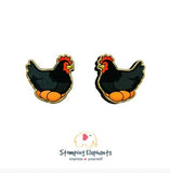 STOMPING ELEPHANTS BLACK LAYING HEN EARRINGS (LARGE STUD)