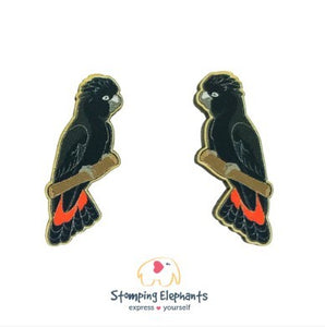 STOMPING ELEPHANTS NATIVE BLACK COCKATOO EARRINGS (XXXXL STUD)