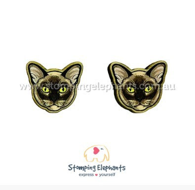 STOMPING ELEPHANTS BURMESE CAT EARRINGS (LARGE STUD)