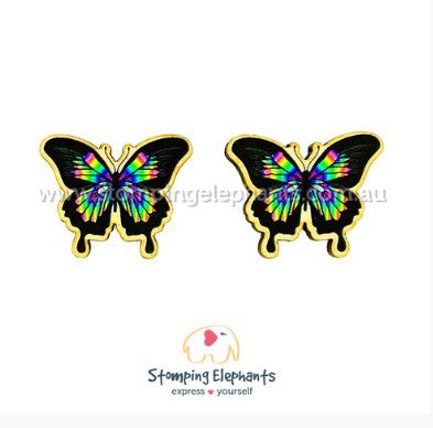 STOMPING ELEPHANTS BUTTERFLY RAINBOW EARRINGS (XL STUD)