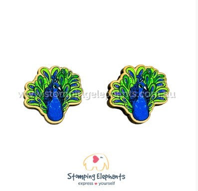 STOMPING ELEPHANTS PEACOCK EARRINGS (LARGE STUD)