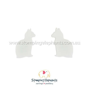 STOMPING ELEPHANTS WHITE CATS EARRINGS (XLARGE STUD)