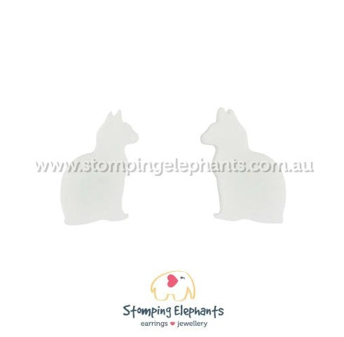 STOMPING ELEPHANTS WHITE CATS EARRINGS (XLARGE STUD)