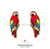STOMPING ELEPHANTS MACAW RED EARRINGS