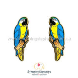 STOMPING ELEPHANTS MACAW BLUE EARRINGS