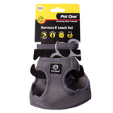 PET ONE HARNESS AND LEASH SET 31-34CM GREY 2XS