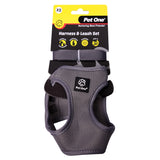 PET ONE HARNESS AND LEASH SET 34-37CM GREY XS