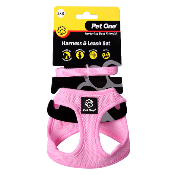 PET ONE HARNESS AND LEASH SET 28-30CM PINK 3XS
