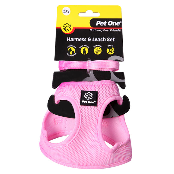 PET ONE HARNESS AND LEASH SET 31-34CM PINK 3XS