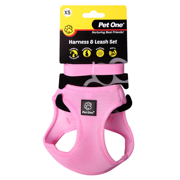 PET ONE HARNESS AND LEASH SET 34-37CM PINK XS