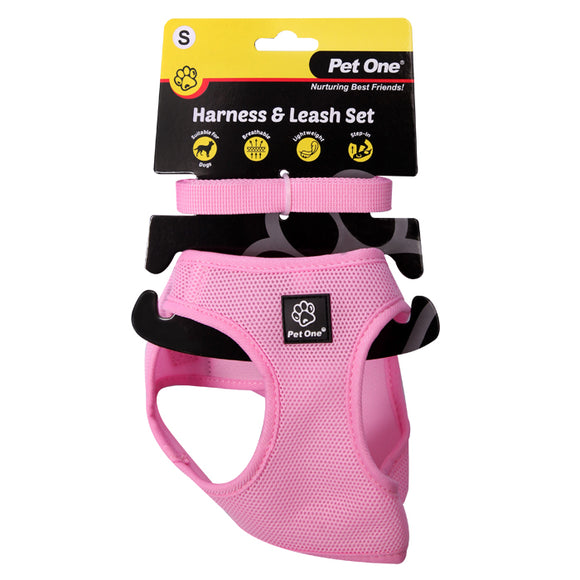 PET ONE HARNESS AND LEASH SET 38-41CM PINK SMALL