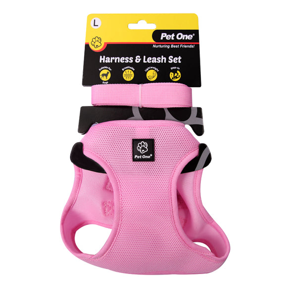PET ONE HARNESS AND LEASH SET 45-51CM PINK LARGE