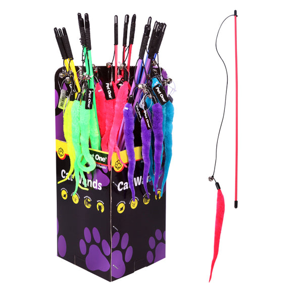 PET ONE CAT TOY WAND WORM WITH BELL 50CM ASSORTED