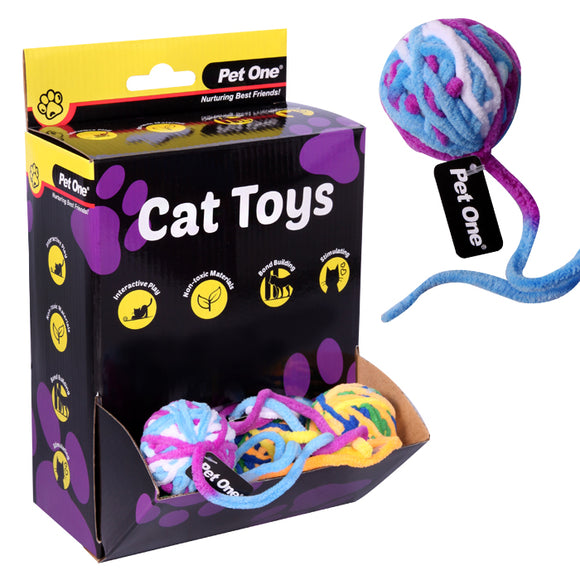 PET ONE CAT TOY YARN BALL WITH TAIL 5CM