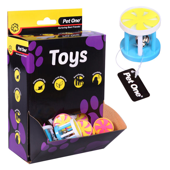 PET ONE CAT TOY ROLLER WITH BELL 4 X 4CM ASSORTED