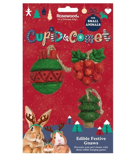 CUPID & COMET CHRISTMAS ROSEWOOD EDIBLE FESTIVE GNAWS 3 PIECE