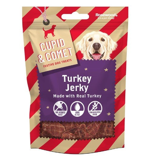 CUPID & COMET CHRISTMAS TURKEY JERKY DOG TREATS 100G