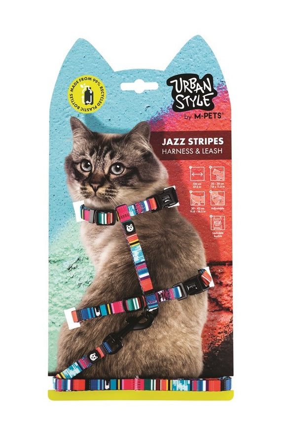 URBANSTYLE JAZZ STRIPES CAT ECO SET HARNESS AND LEAD