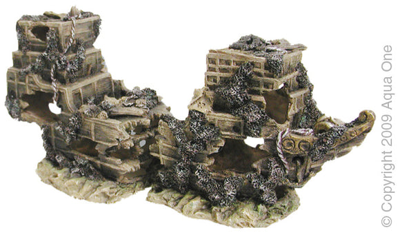 AQUA ONE ORNAMENT SHIPWRECK MEDIUM 2PCS