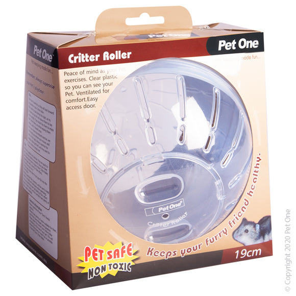 PET ONE CRITTER ROLLER MED 19CM ASSORTED COLOURS
