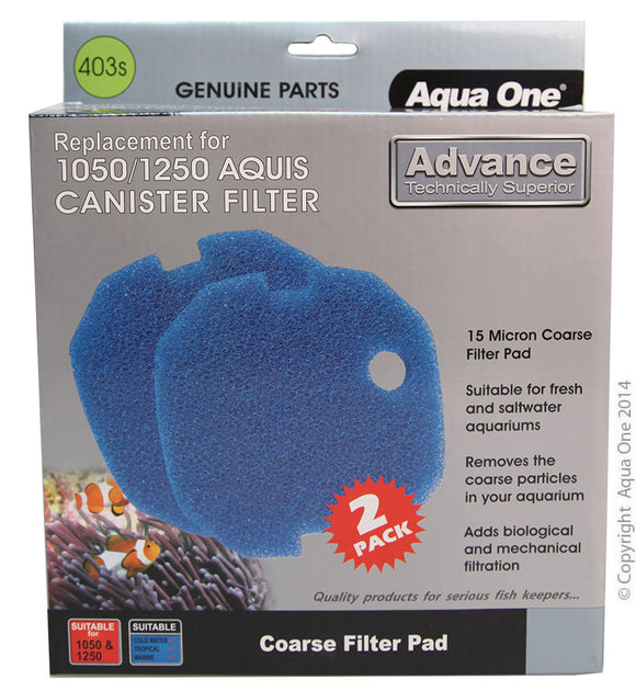AQUA ONE  SPONGE 15PPI 2PK 403S SUITS AQUIS 1050/1250 
